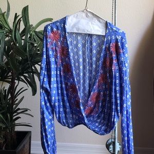 Blue flowered crop Top blouse